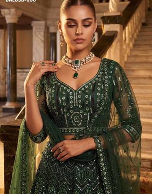 Green Net Embroidered Heavy Festive Lehenga Choli Set 3