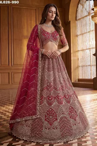 Pink Net Sequins Embroidered Designer Lehenga Choli Set