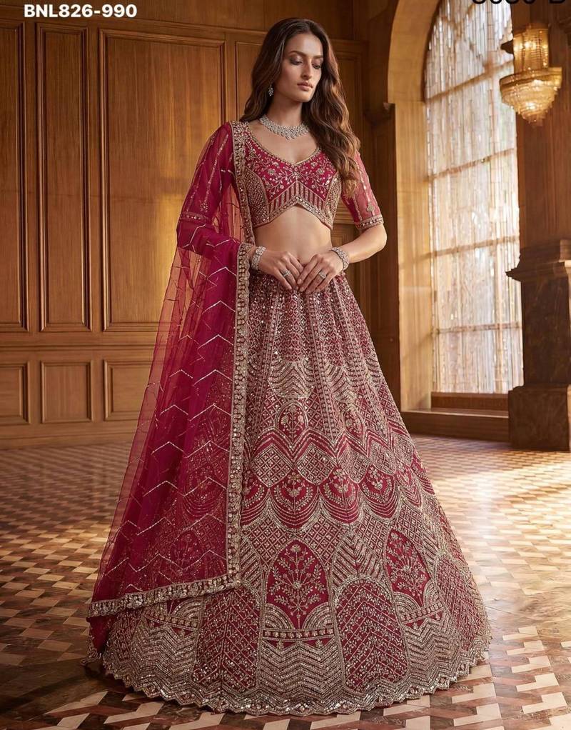 Pink Net Sequins Embroidered Designer Lehenga Choli Set