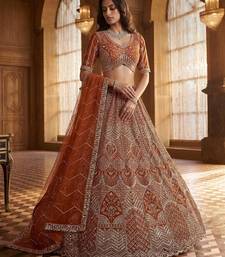 Orange Net Sequins Embroidered Festive Lehenga Choli Set