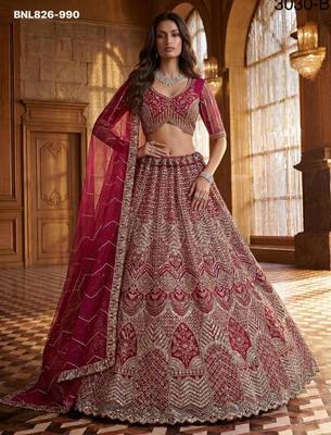 Pink Net Sequins Embroidered Designer Lehenga Choli Set 3