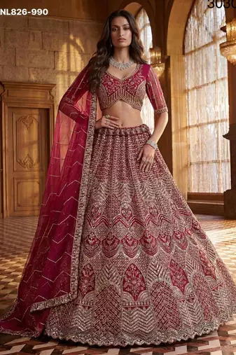 Pink Net Sequins Embroidered Designer Lehenga Choli Set