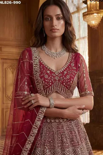 Pink Net Sequins Embroidered Designer Lehenga Choli Set