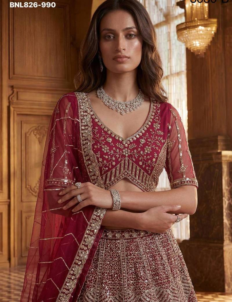 Pink Net Sequins Embroidered Designer Lehenga Choli Set