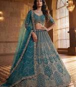 Blue Net Sequins Embroidered Party Wear Lehenga Choli Set