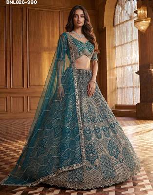 Blue Net Sequins Embroidered Party Wear Lehenga Choli Set 2