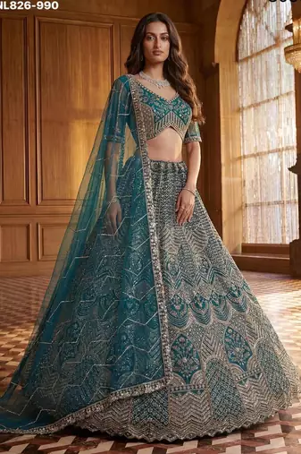 Blue Net Sequins Embroidered Party Wear Lehenga Choli Set