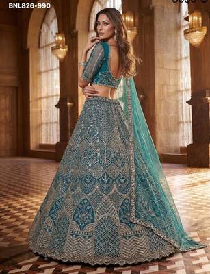 Blue Net Sequins Embroidered Party Wear Lehenga Choli Set 3