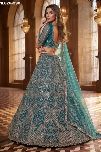 Blue Net Sequins Embroidered Party Wear Lehenga Choli Set