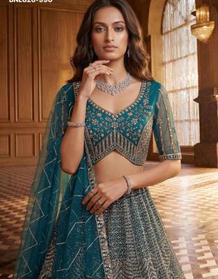 Blue Net Sequins Embroidered Party Wear Lehenga Choli Set 4