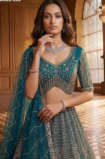 Blue Net Sequins Embroidered Party Wear Lehenga Choli Set