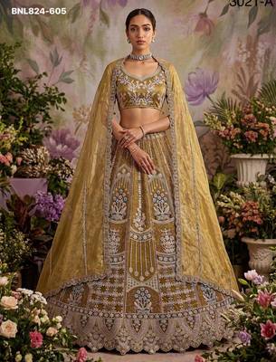mustard net embroidered Designer Lehenga Choli Set 1