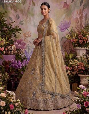 Beige Net Embroidered Designer Lehenga Choli Set 3