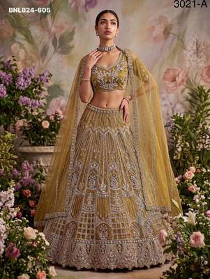 mustard net embroidered Designer Lehenga Choli Set 4