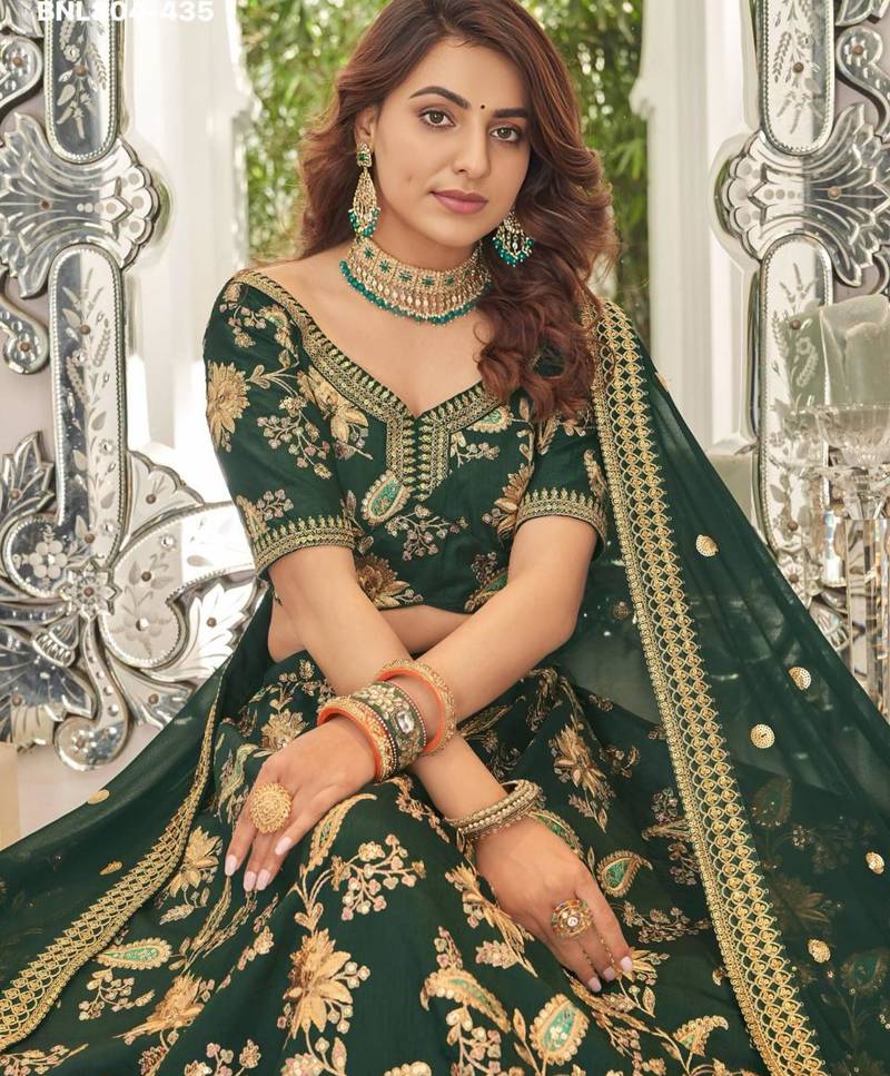 green art silk embroidered lehenga choli