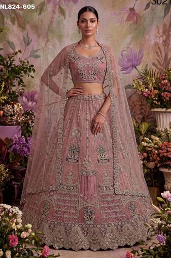 Onion Pink Net Embroidered Designer Lehenga Choli Set