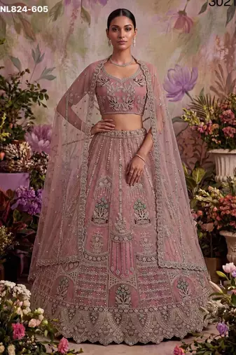 Onion Pink Net Embroidered Designer Lehenga Choli Set
