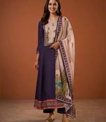 Women's Beautiful Printed Work Viscose Silk Fabric Flared Anarkali Pant and Dupatta Set