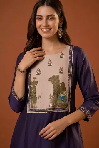 Women's Beautiful Printed Work Viscose Silk Fabric Flared Anarkali Pant and Dupatta Set