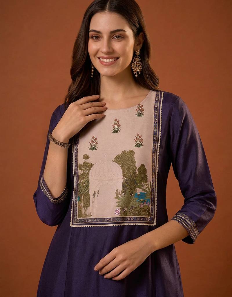 Women's Beautiful Printed Work Viscose Silk Fabric Flared Anarkali Pant and Dupatta Set