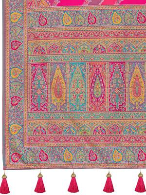Women pink & orange banarasi jacquard woven silk blend festive saree 5