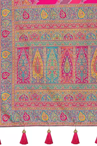 Women pink & orange banarasi jacquard woven silk blend festive saree