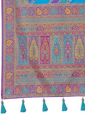 Women blue & purple banarasi jacquard woven silk blend wedding saree 5