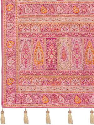 Women cream & pink banarasi jacquard woven silk blend ethnic saree 5