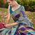 Women purple & blue banarasi jacquard woven silk blend wedding saree