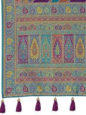 Women purple & blue banarasi jacquard woven silk blend wedding saree 5