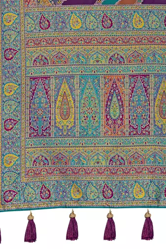 Women purple & blue banarasi jacquard woven silk blend wedding saree