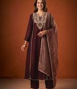 Embroidery Viscose Silk Fabric A-line Kurta Pant and Dupatta Set
