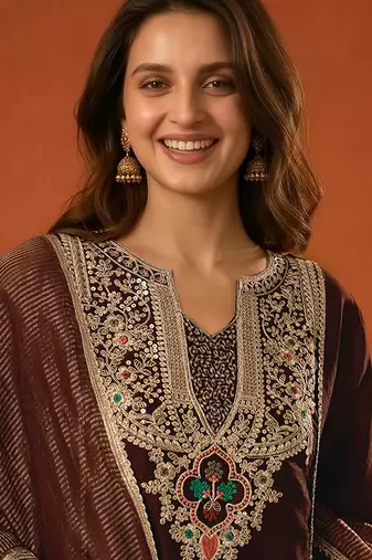 Embroidery Viscose Silk Fabric A-line Kurta Pant and Dupatta Set