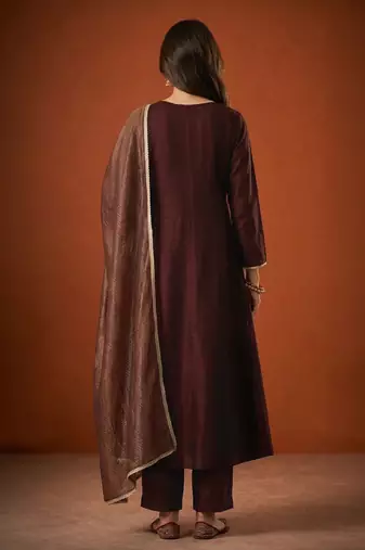 Embroidery Viscose Silk Fabric A-line Kurta Pant and Dupatta Set