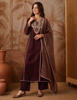 Embroidery Viscose Silk Fabric A-line Kurta Pant and Dupatta Set 5