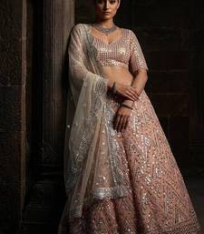 Peach color Sequins Embroidery Work net Lehenga Choli set