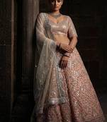 Peach color Sequins Embroidery Work net Lehenga Choli set