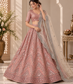 Peach color Sequins Embroidery Work net Lehenga Choli set