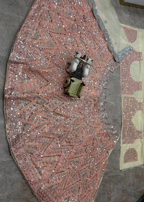 Peach color Sequins Embroidery Work net Lehenga Choli set 3
