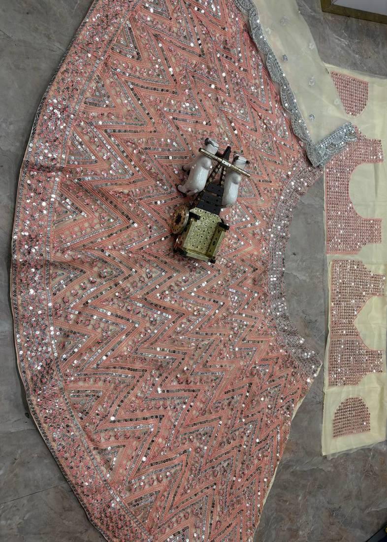 Peach color Sequins Embroidery Work net Lehenga Choli set