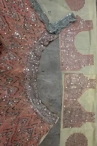 Peach color Sequins Embroidery Work net Lehenga Choli set