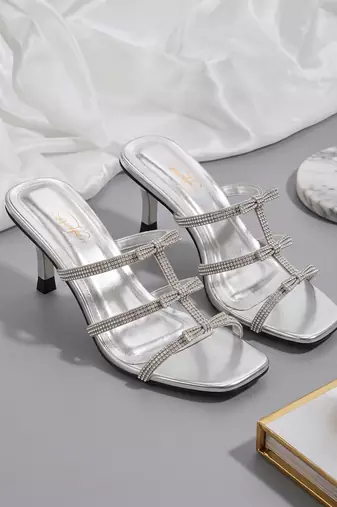silver rhinestone embellished heels
