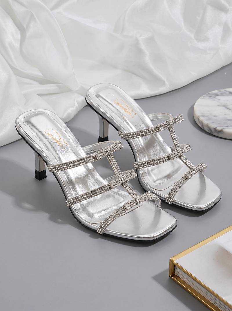 silver rhinestone embellished heels