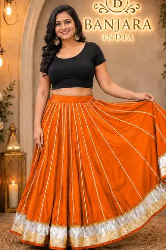  Long Flair Chaniya Skirt for Navratri & Garba  Free Size (upto XL)