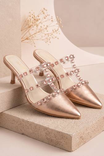 rose gold rock stud embellished heels