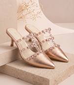 rose gold rock stud embellished heels
