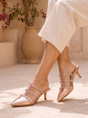 rose gold rock stud embellished heels 2