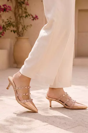 rose gold rock stud embellished heels