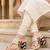 cream floral embroidered block heels