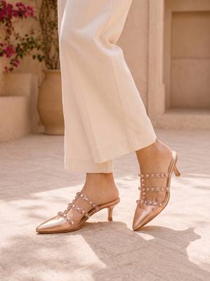 rose gold rock stud embellished heels 4